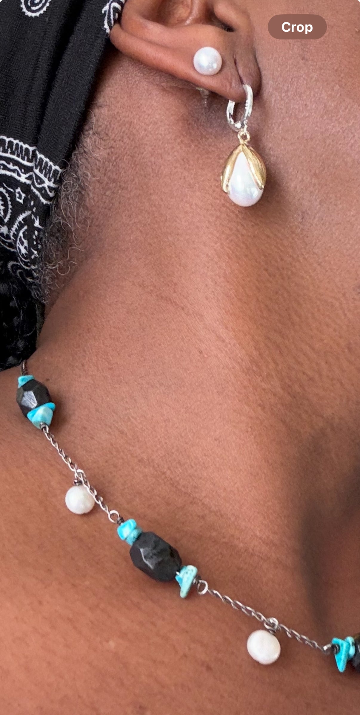 Glossy Faux Pearl Accented Gold-Plated Leaves Caps+Sterling Silver Drop Earrings "Ease Bijou Collection"