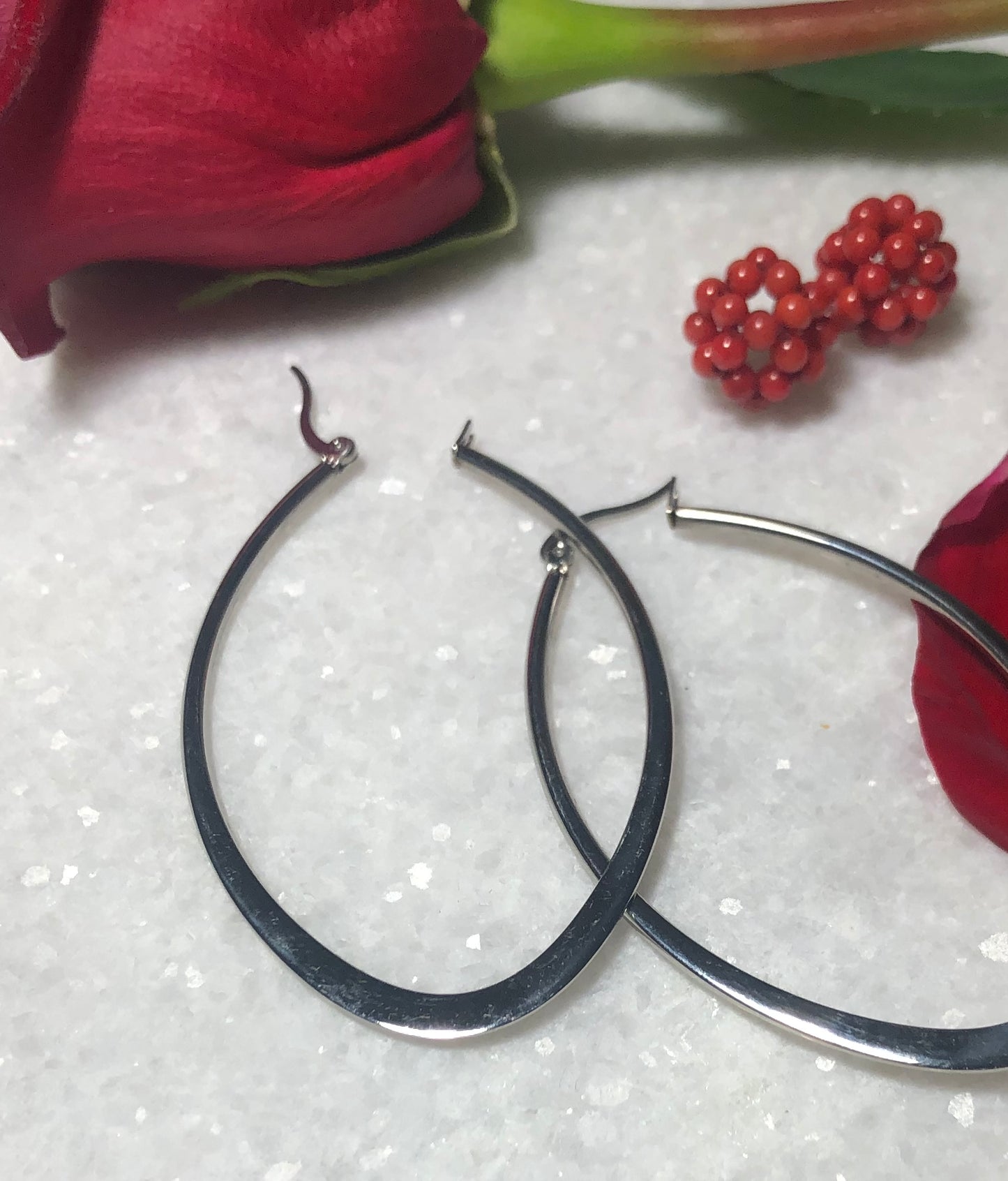 Sterling Silver Hoop + Coral Cluster Beads