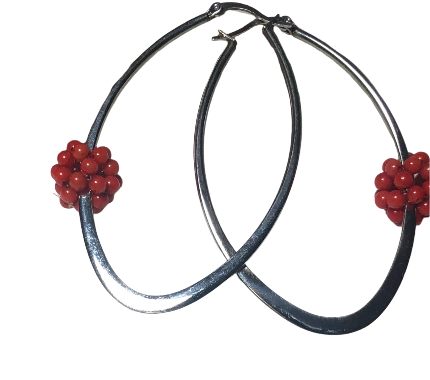 Sterling Silver Hoop + Coral Cluster Beads