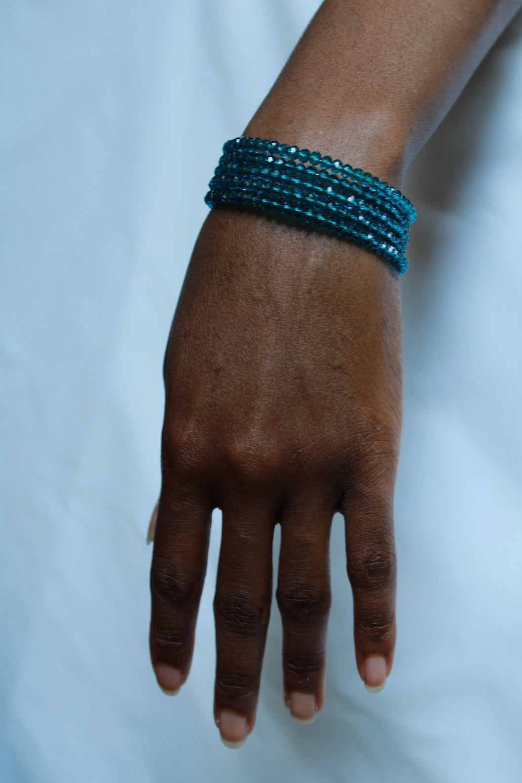 Memory Wire Multi-Strands Vintage Teal Crystal Glass Beads Bracelet bracelet “ Ease Bijou Collection”