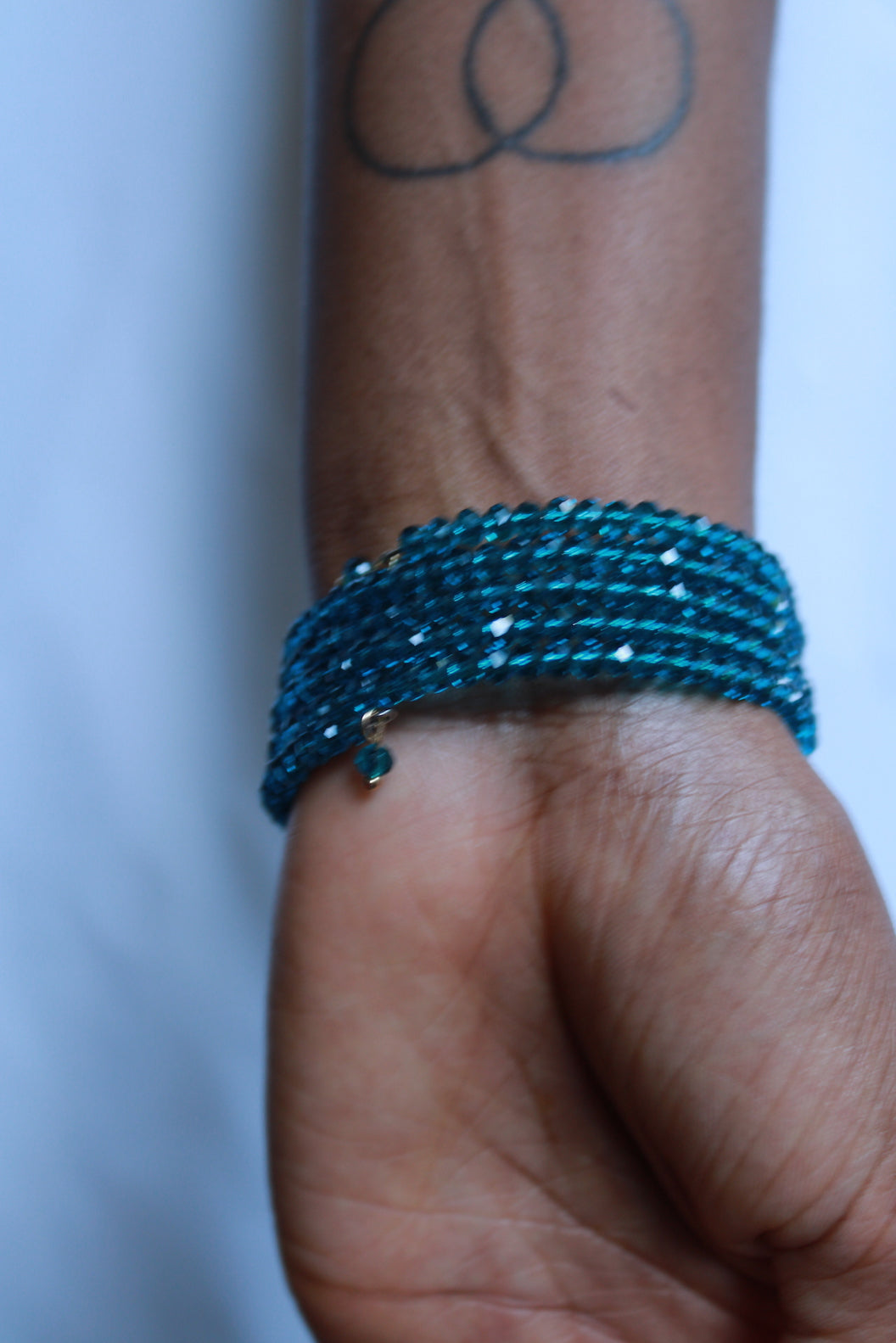 Memory Wire Multi-Strands Vintage Teal Crystal Glass Beads Bracelet bracelet “ Ease Bijou Collection”