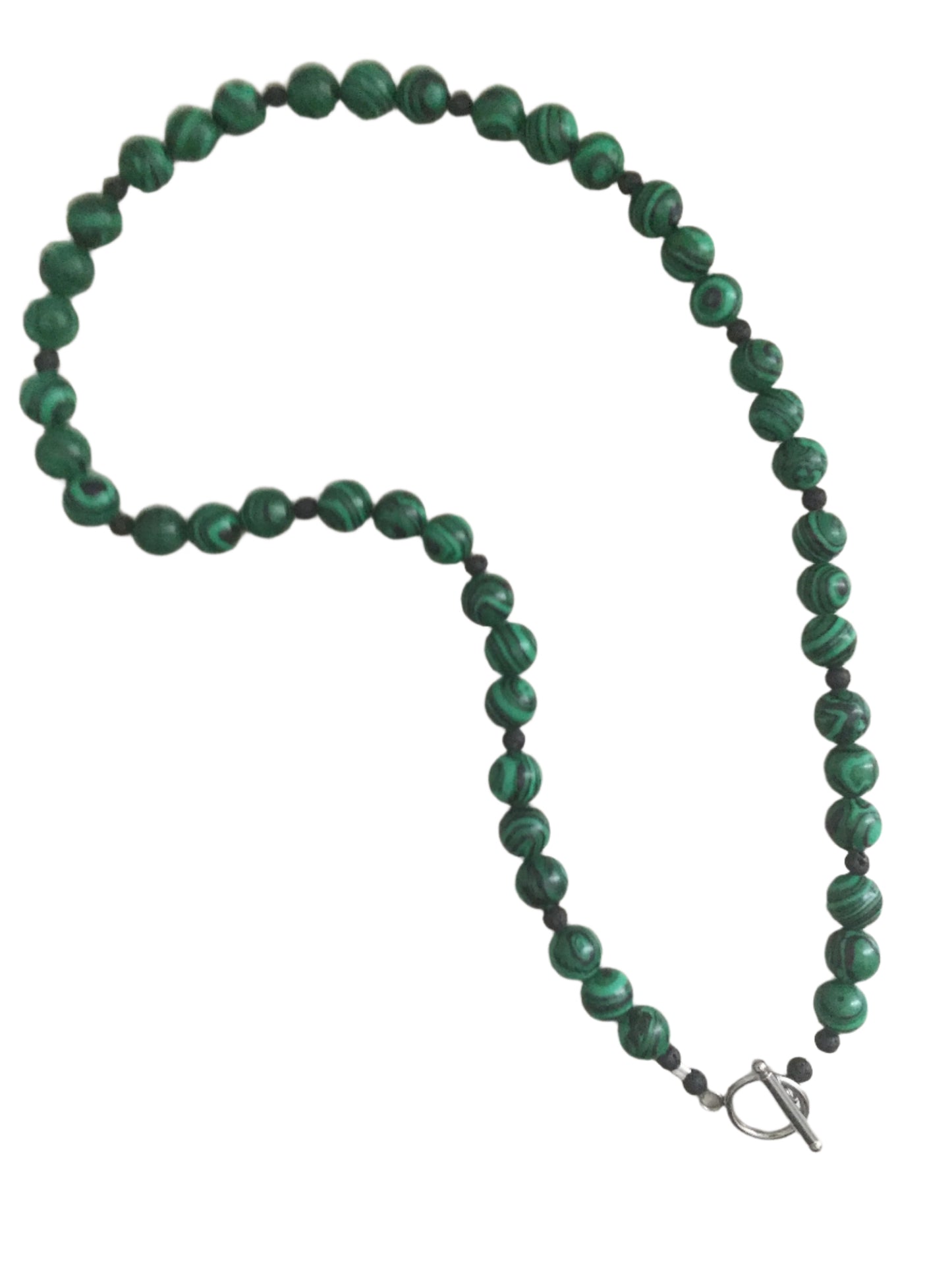 Malachite+Natural Lava Beaded Necklace with Stainless Steel Toggle Clasp "Ease Rocks Collection"