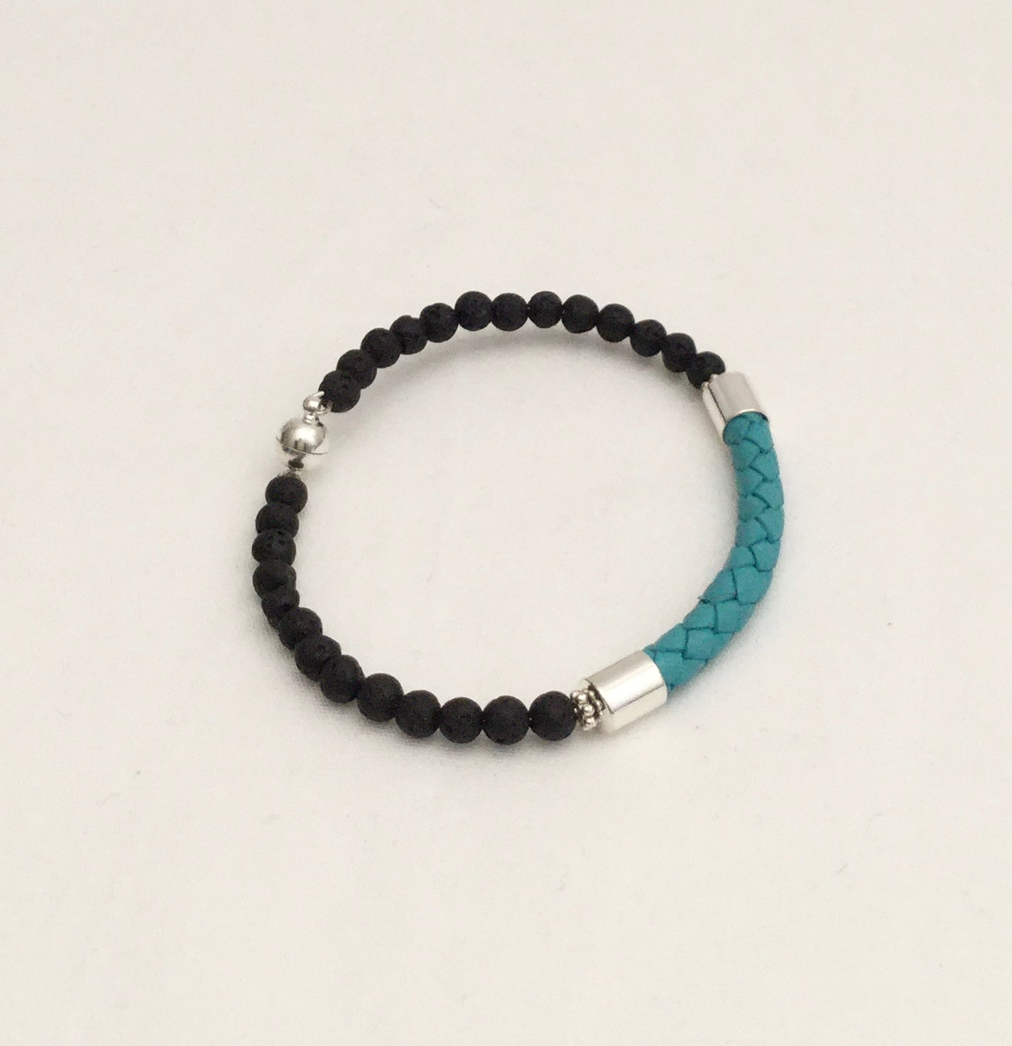 Sleek Braided leather And Lava Natural Stone Memory Wire With Magnetic Clasp "Ease Rocks Collection"