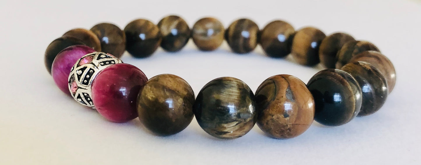 Tiger’s Eye Natural Stone Beads+ European Rhinestone Metal Bead Accent "Ease Rocks Collection"