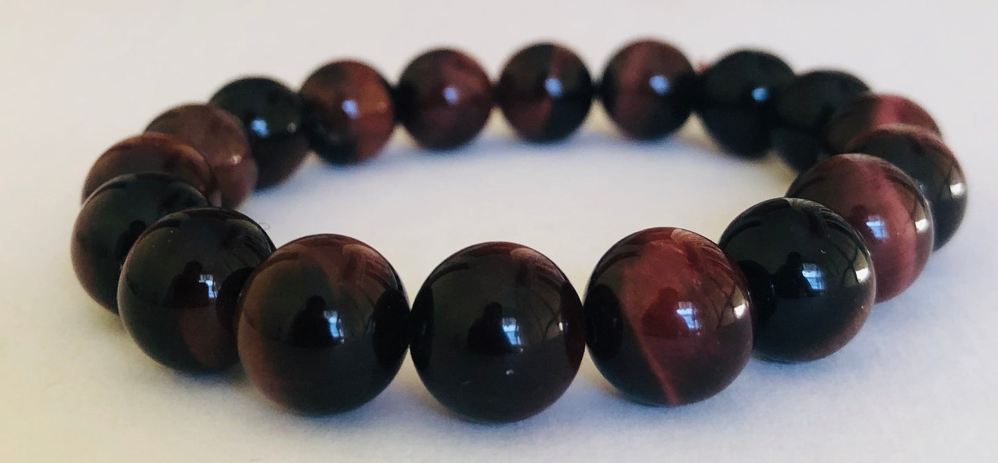 Red Tiger's Eye Natural Stone Stretch Energy Bracelet "Ease Rocks Collection"
