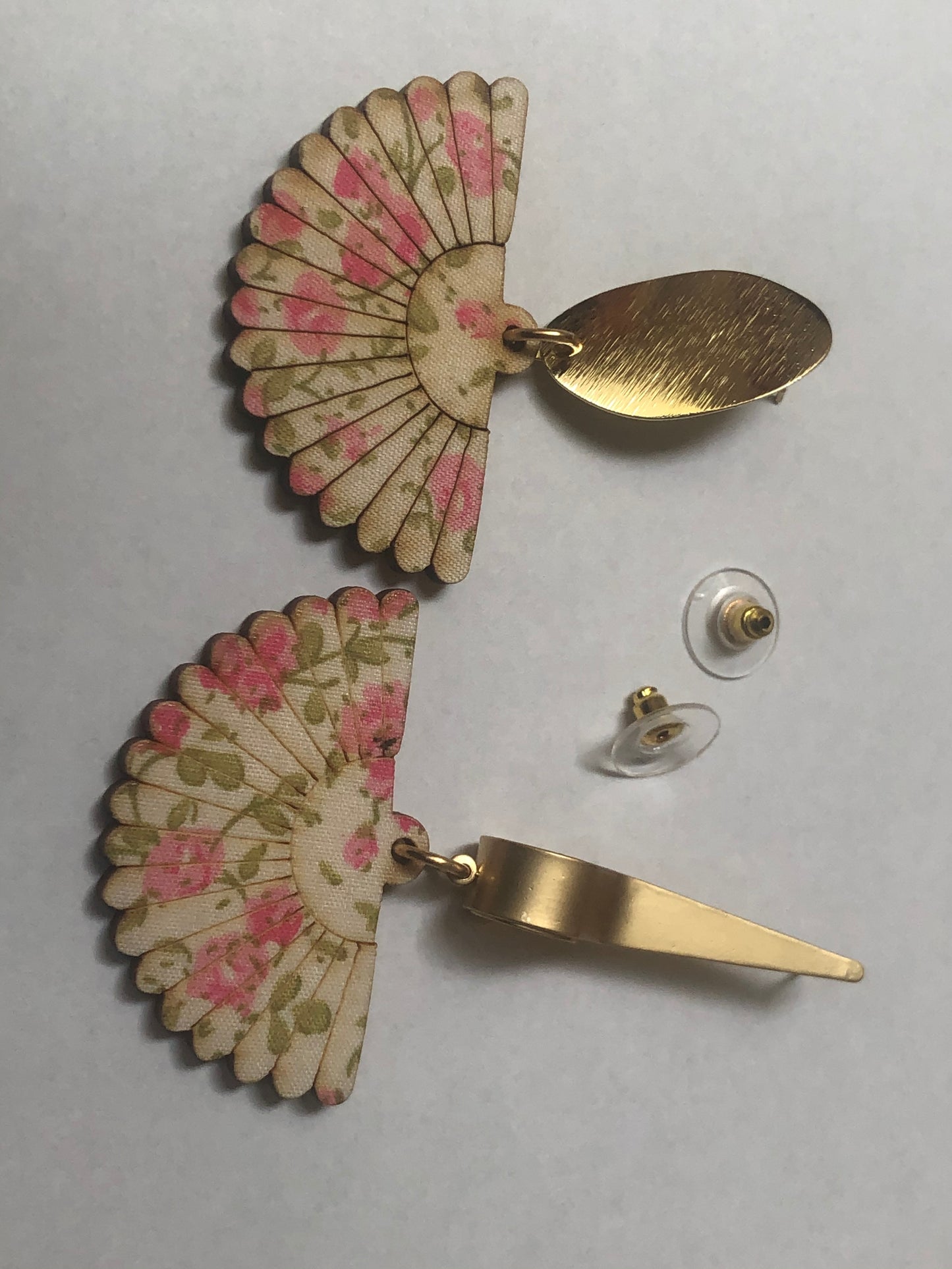 Mis-Matched Wooden Floral Fabric Fan Earrings bracelet “ Ease Bijou Collection”