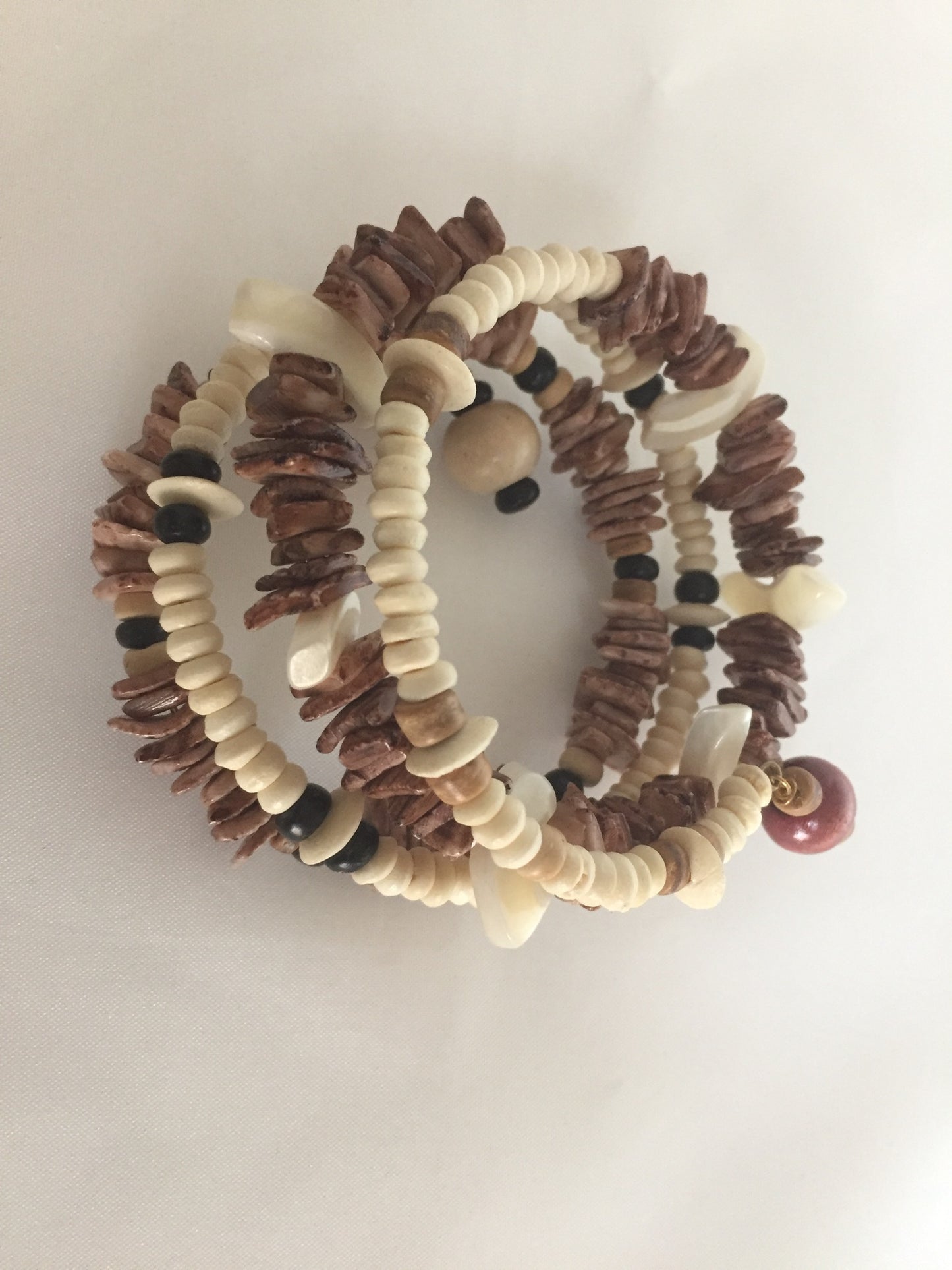Memory Wire Multi-strands Boho style brown beaded bracelet “ Ease Bijou Collection”