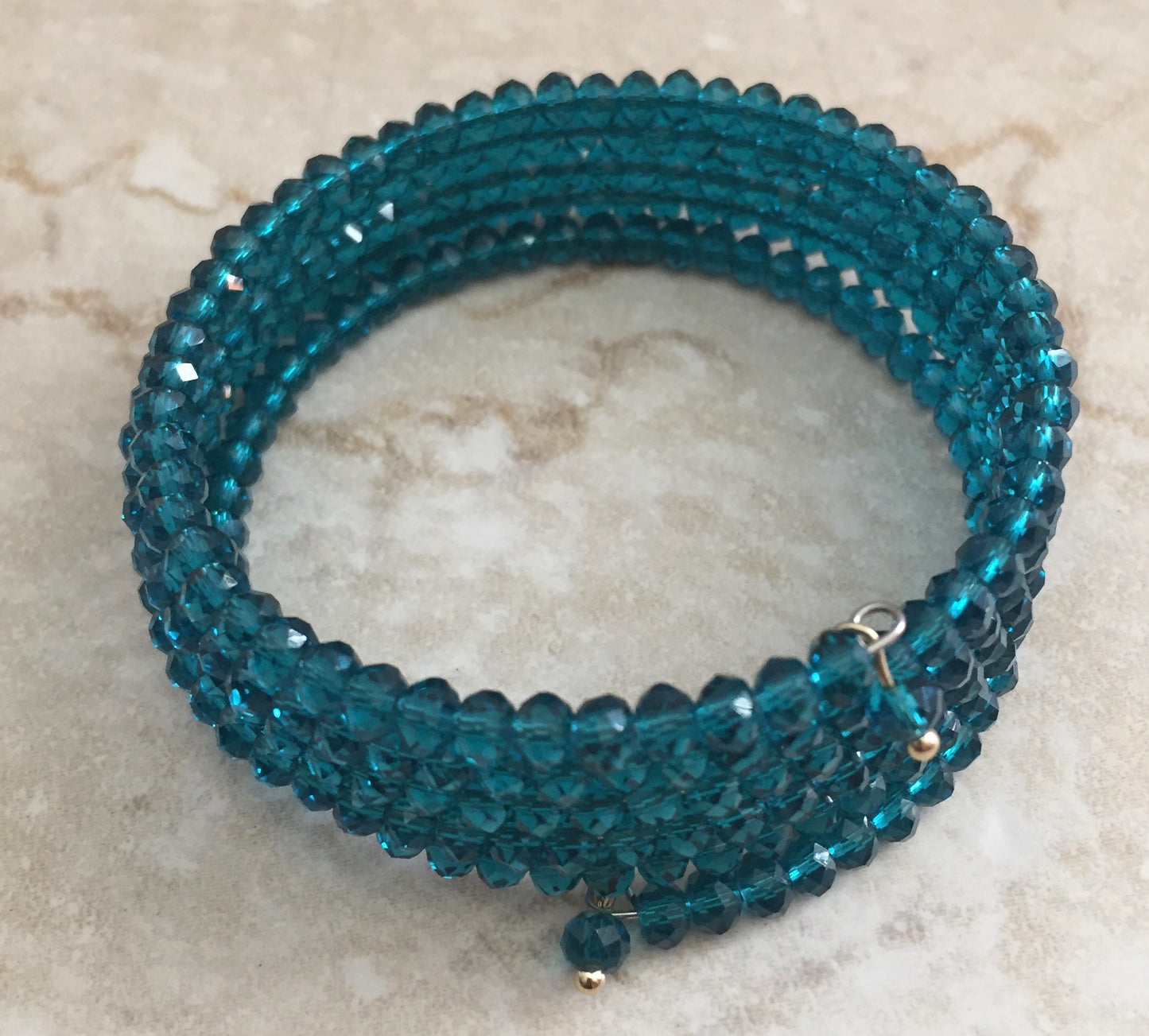 Memory Wire Multi-Strands Vintage Teal Crystal Glass Beads Bracelet bracelet “ Ease Bijou Collection”