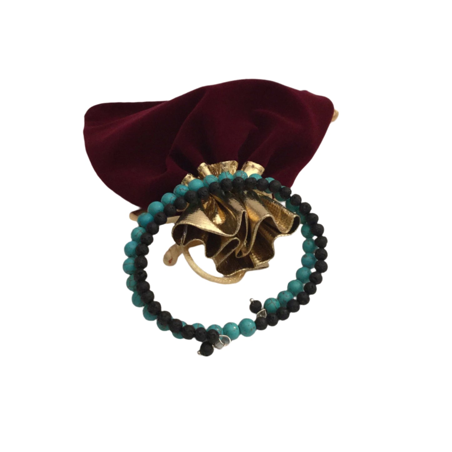 Sleek Wrap Style Color Block Natural Lava + Turquoise Beaded Clasp Free Bracelet "Ease Rocks Collection"