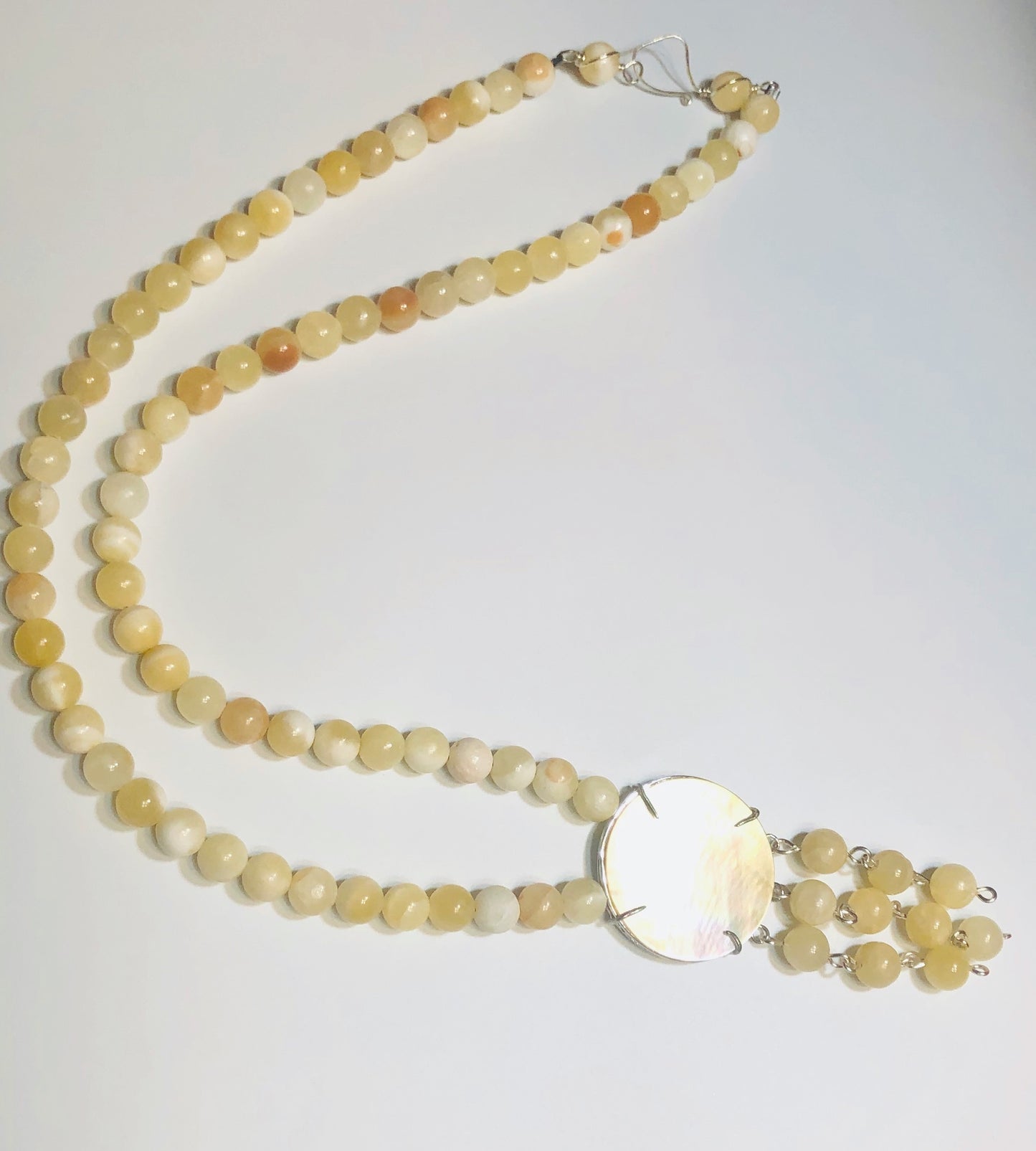 Simply Stunning Mother Of Pearls Shell Pendant + Calcite Natural Stone Necklace “Ease Bijou Collection”