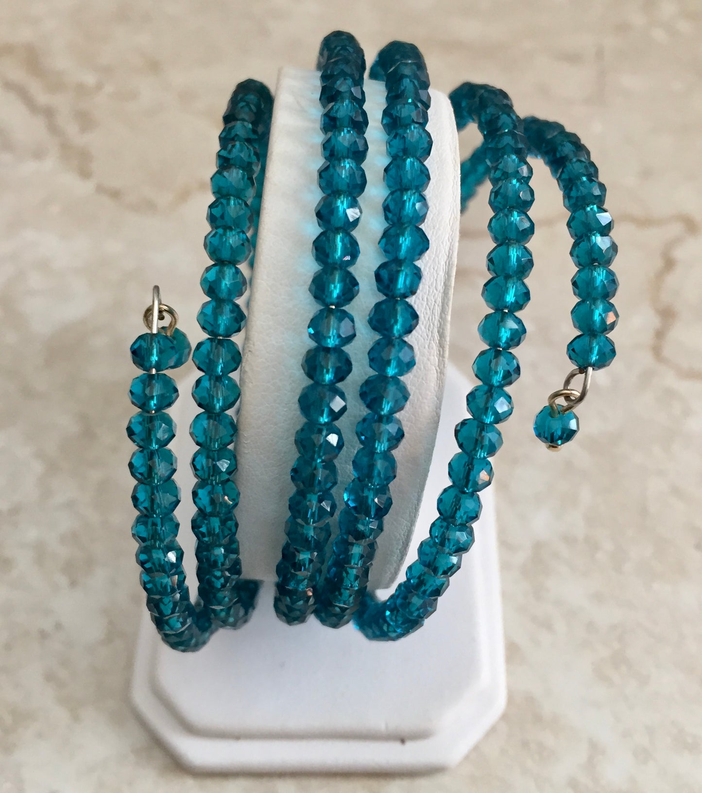 Memory Wire Multi-Strands Vintage Teal Crystal Glass Beads Bracelet bracelet “ Ease Bijou Collection”