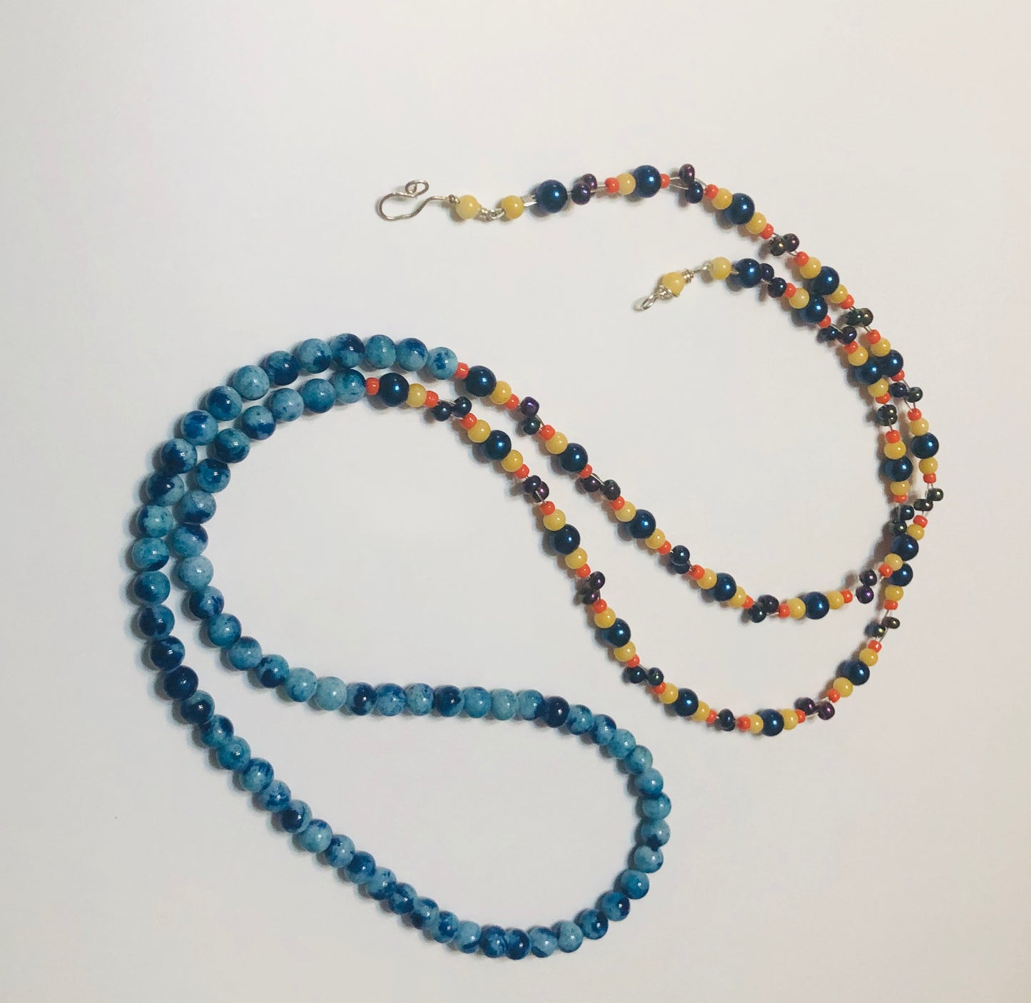 Ease Rocks Color Block Long Necklace Of Semi-Precious Agates + Vibrant Glass Beads
