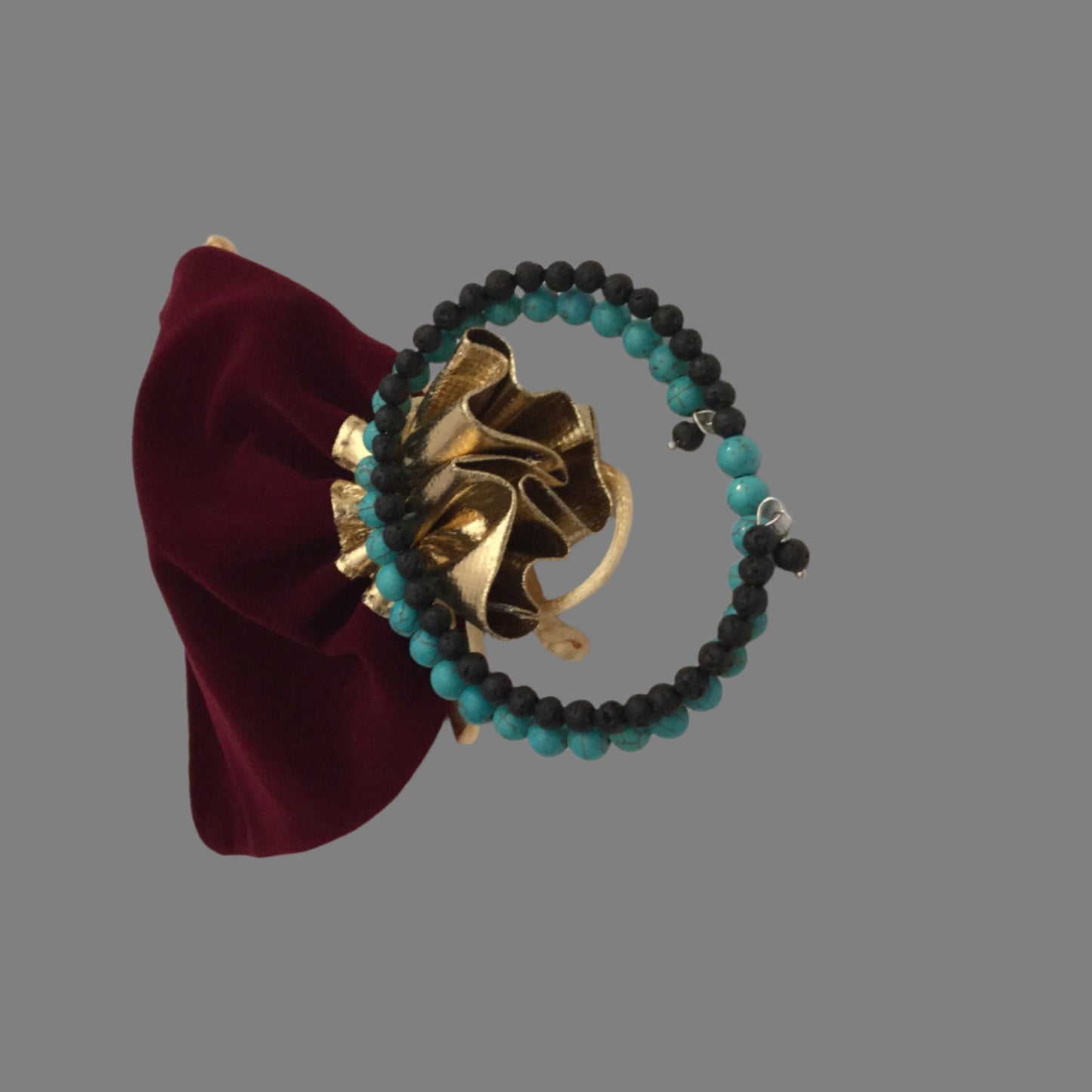 Sleek Wrap Style Color Block Natural Lava + Turquoise Beaded Clasp Free Bracelet "Ease Rocks Collection"