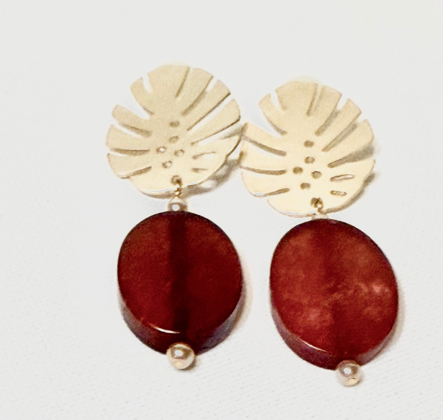 Bold statement Gold Leave + Wine Resin Earrings  “Ease Bijou Collection”