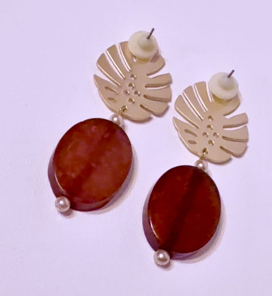 Bold statement Gold Leave + Wine Resin Earrings  “Ease Bijou Collection”