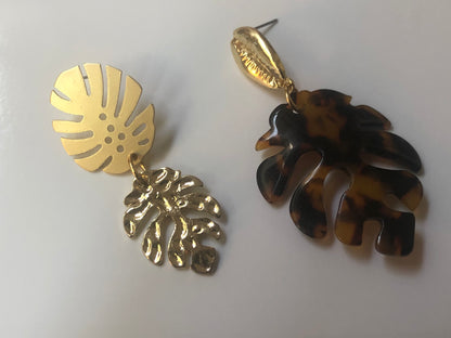 Mis-Matched Leaf + Cowry Earrings  “ Ease Bijou Collection”