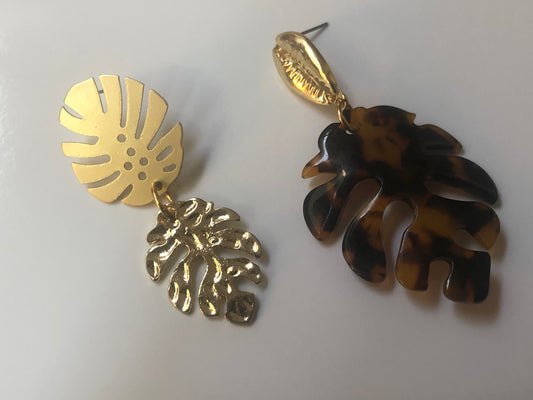 Mis-Matched Leaf + Cowry Earrings  “ Ease Bijou Collection”