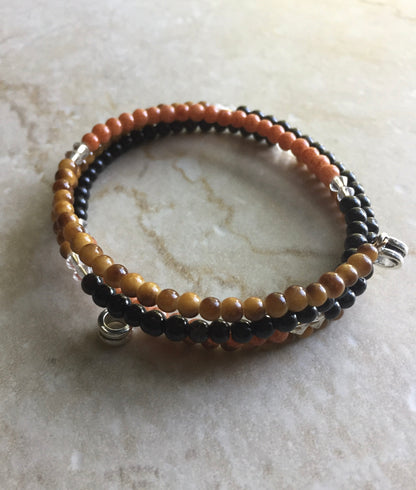 Black And Browns Memory Wire Wrap Beaded Bracelet "Ease Rock Collection"