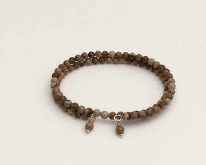 Sleek Wrap Style Natural Jasper Stone Beaded Clasp Free  Memory Wire  Bracelet