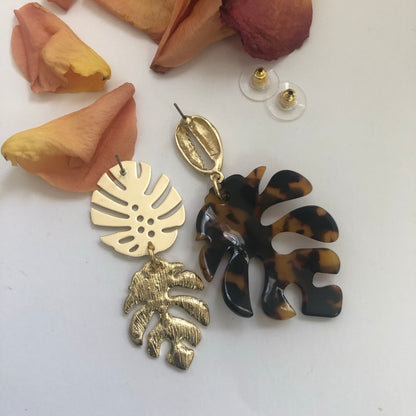Mis-Matched Leaf + Cowry Earrings  “ Ease Bijou Collection”