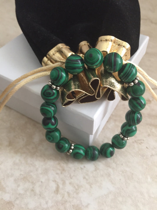 Malachite (Stimulated) Beaded Stretch Bracelet "Ease Rocks Collection"