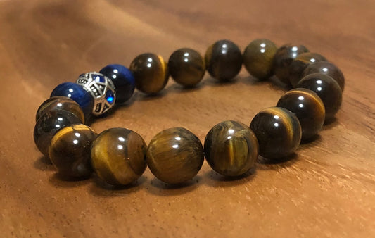 Tiger’s Eye Natural Stone Beads+ European Rhinestone Metal Bead Accent "Ease Rocks Collection"