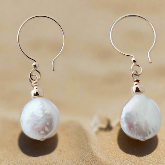 Fresh-Water Pearl Coin 14 Karat Gold Filled Earrings "Ease Bijou Collection”