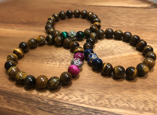 Tiger’s Eye Natural Stone Beads+ European Rhinestone Metal Bead Accent "Ease Rocks Collection"