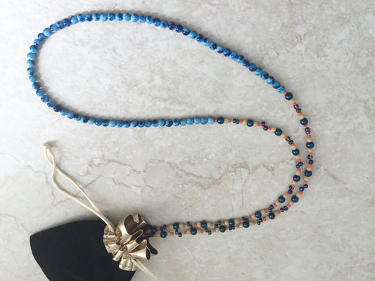Ease Rocks Color Block Long Necklace Of Semi-Precious Agates + Vibrant Glass Beads
