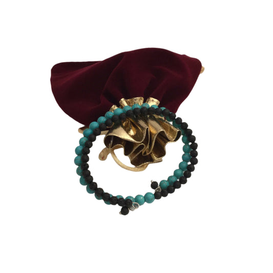 Sleek Wrap Style Color Block Natural Lava + Turquoise Beaded Clasp Free  Bracelet "Ease Rocks Collection"