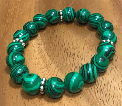 Malachite (Stimulated) Beaded Stretch Bracelet "Ease Rocks Collection"