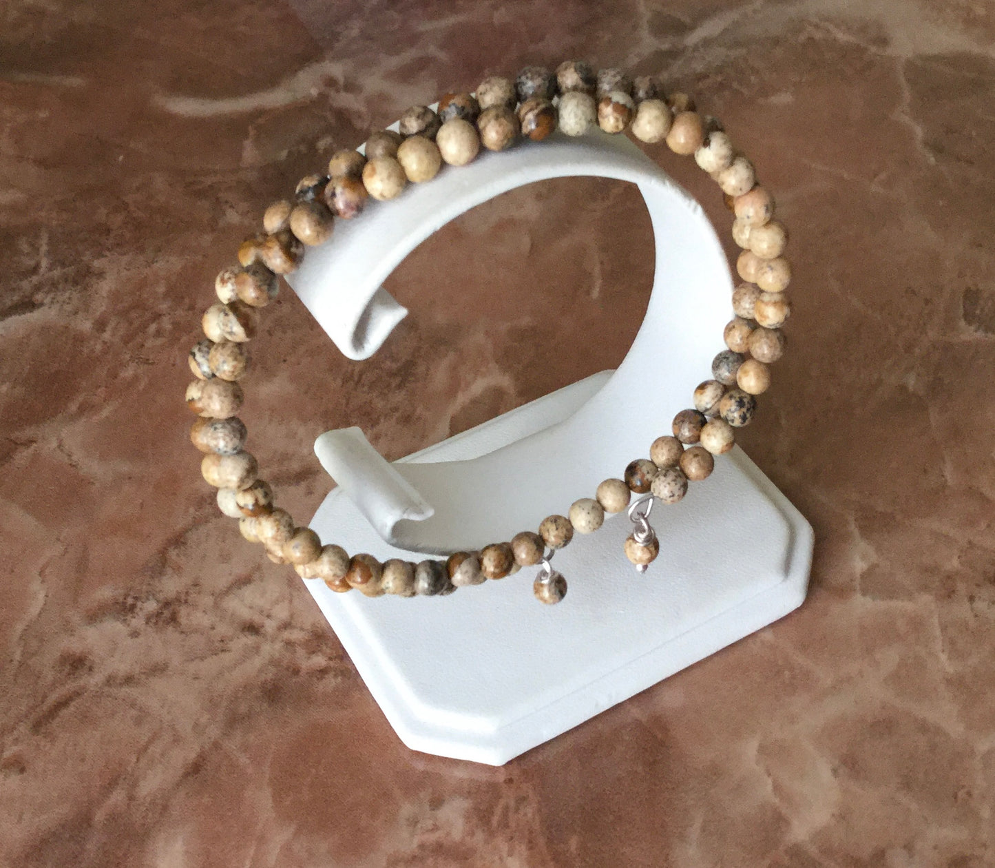 Sleek Wrap Style Natural Jasper Stone Beaded Clasp Free  Memory Wire  Bracelet