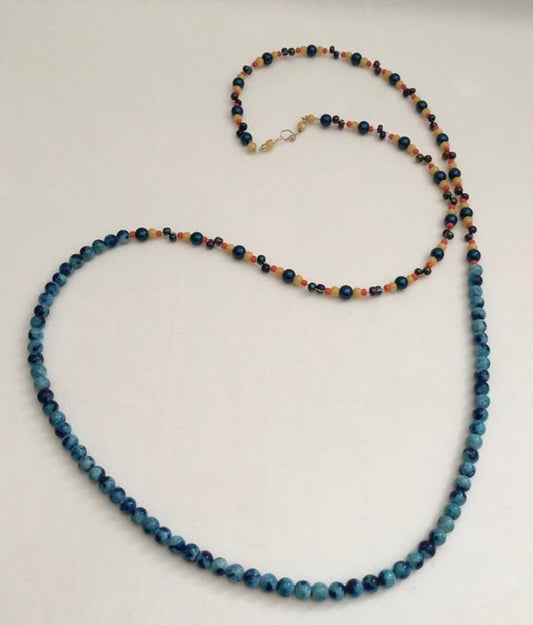 Ease Rocks Color Block Long Necklace Of Semi-Precious Agates + Vibrant Glass Beads