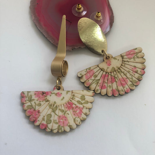 Mis-Matched Wooden Floral Fabric Fan Earrings bracelet “ Ease Bijou Collection”