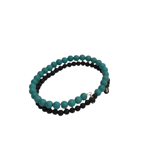 Sleek Wrap Style Color Block Natural Lava + Turquoise Beaded Clasp Free  Bracelet "Ease Rocks Collection"