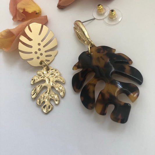 Mis-Matched Leaf + Cowry Earrings  “ Ease Bijou Collection”