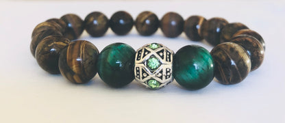 Tiger’s Eye Natural Stone Beads+ European Rhinestone Metal Bead Accent "Ease Rocks Collection"