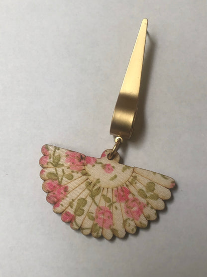 Mis-Matched Wooden Floral Fabric Fan Earrings bracelet “ Ease Bijou Collection”