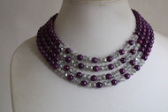 Lara's Design Classic Multi-Strand Deep Purple And Clear Glass and Crystal Necklace