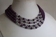 Lara's Design Classic Multi-Strand Deep Purple And Clear Glass and Crystal Necklace